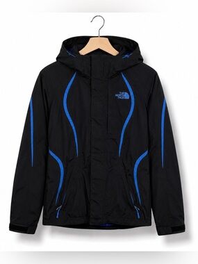 The North Face Womens XS Black‎ Blue Hooded Ski Shell Jacket Powder Skirt